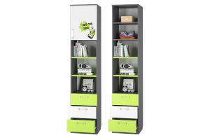 Шкаф для книг с ящиками и дверкой "Граффити" (т.серый /лайм/бел.фотоп)